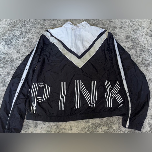 Victoria’s Secret PINK Black & White Windbreaker Jacket Size Medium - Picture 1 of 2